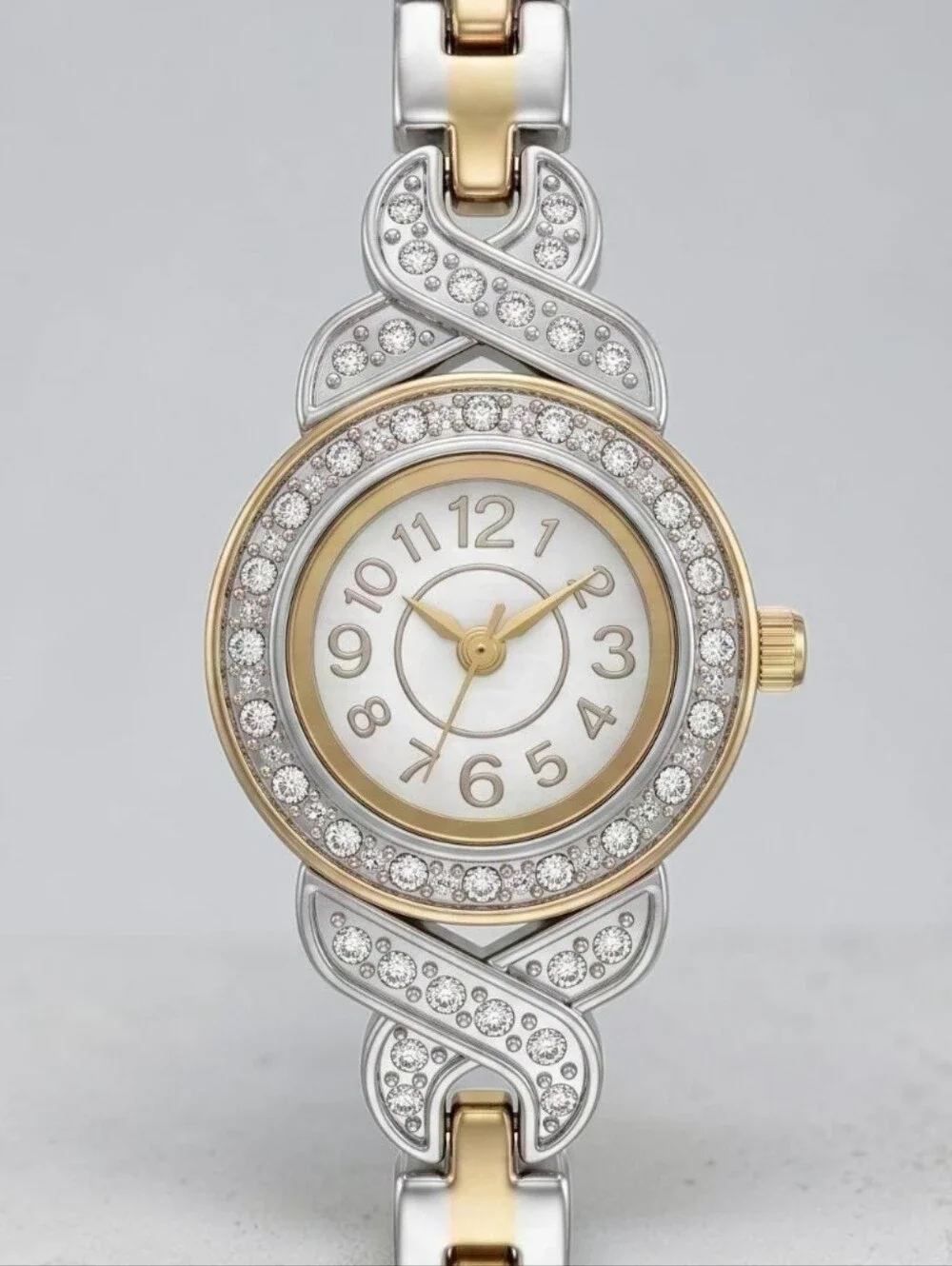 NWT Glam & Glow Two-Tone Gold & Silver Rhinestone Embellished Bracelet Watch